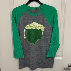 Green and Gray Baseball Tee with Ohio Beer Mug Graphic
